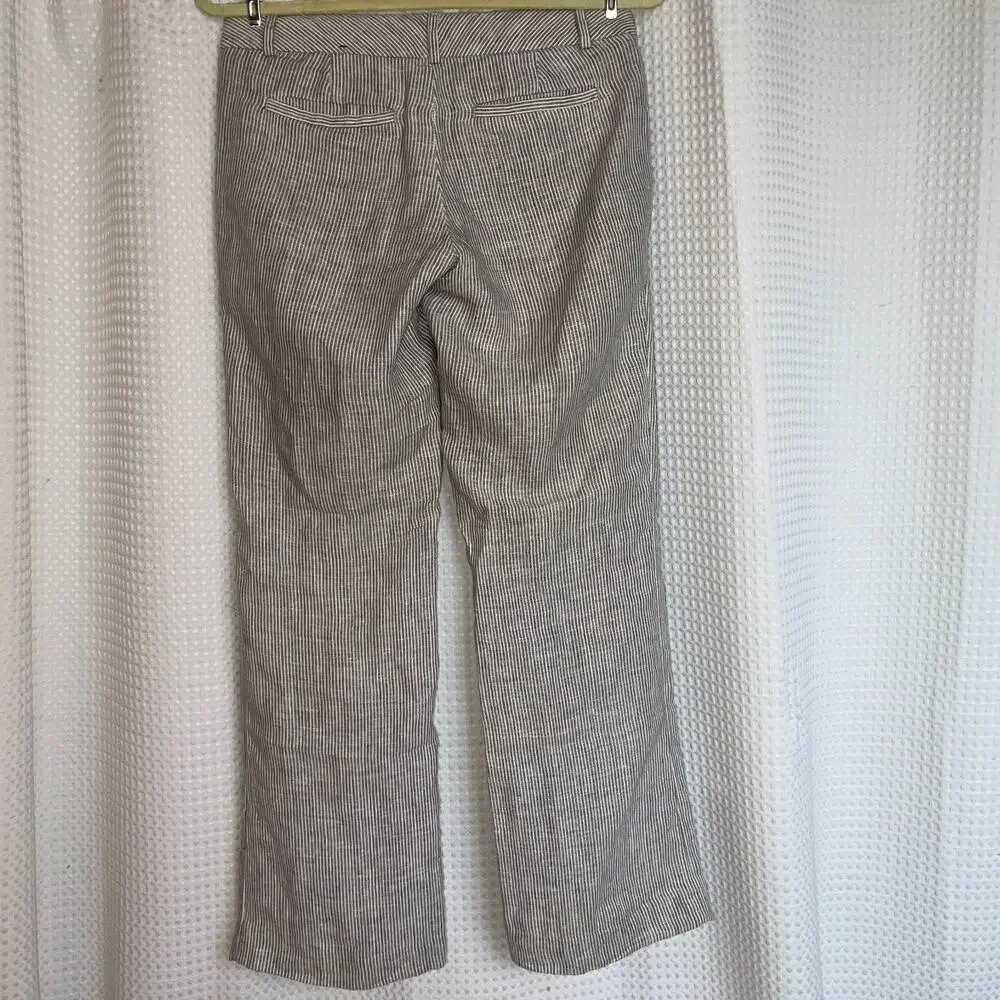 WOMENS BANANA REPUBLIC MARTIN FIT GRAY / WHITE STRIPED LINED LINEN PANTS SIZE 2